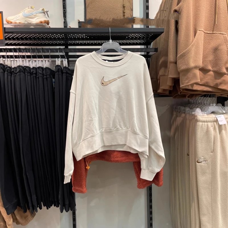 Nike Women's Spring Loose Casual Dolman Sleeve Terry Short Pullover Long Sleeve Sweater DO7212