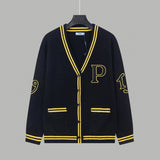 PRADA Sweater Affixed Cloth Embroidered Preppy Style Cardigan Wool Cashmere Sweater Coat for Men and Women Same Style Outerwear Top Long Sleeve Soft Glutinous Idle Style OS Loose Fit Thickened Versatile Casual Wear for Both Inner and Outer Layering