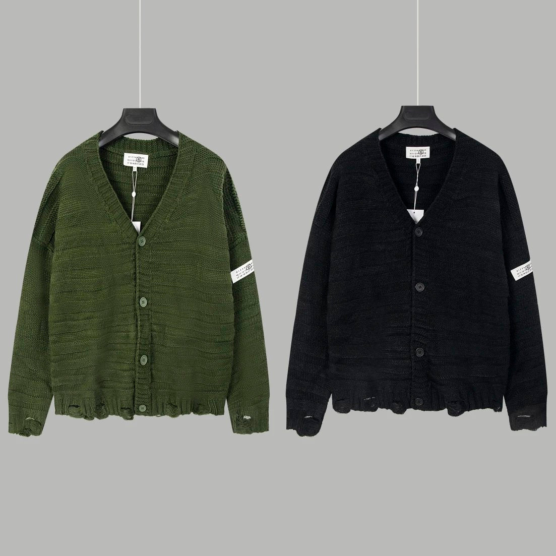 Maison Margiela Sweater Sleeve Patch Distressed Cardigan Sweater Loose Versatile Knitwear Large V Collared Jacket Coat os Unisex Sweater with Various Styles24ss Autumn and Winter New Products