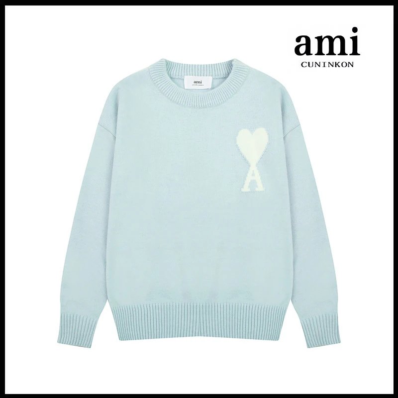 Ami Sweater Knitwear Classic round Neck Big Heart Jacquard Pullover Sweater Loose and Idle Sense Casual Couple Outfit-CY