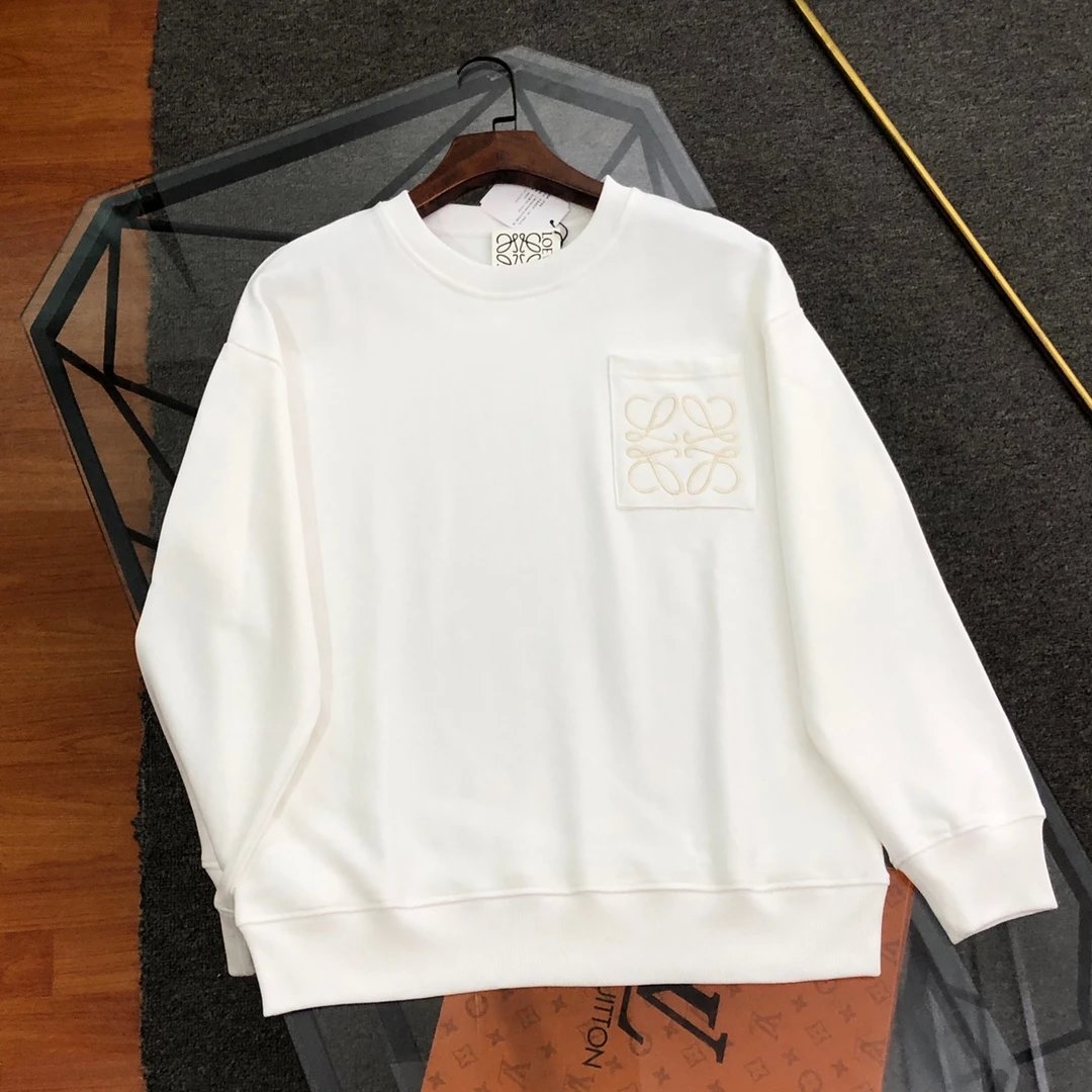 LOEWE Hoodie Classic Embroidery logo Round Neck Sweatshirt Long Sleeve Base Shirt Jacket Top Fashion Unisex Sports Casual Loose Fit Versatile Autumn Winter New Arrival