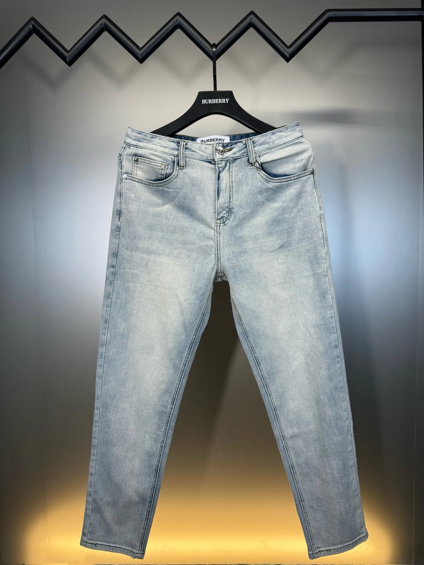 Burberry Jeans Washed Blue Jeans Autumn Winter New Unisex Straight Long Pants Loose Casual Wide Leg High Waist