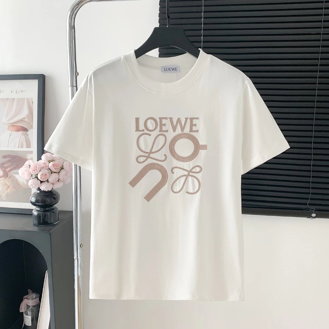 LOEWE T-shirt Chest logo Letter Embroidered Crew Neck Short Sleeve25ss New pure cotton T Unisex T-Shirt OS Loose Fit Base Shirt Top Half Sleeve T-Shirt