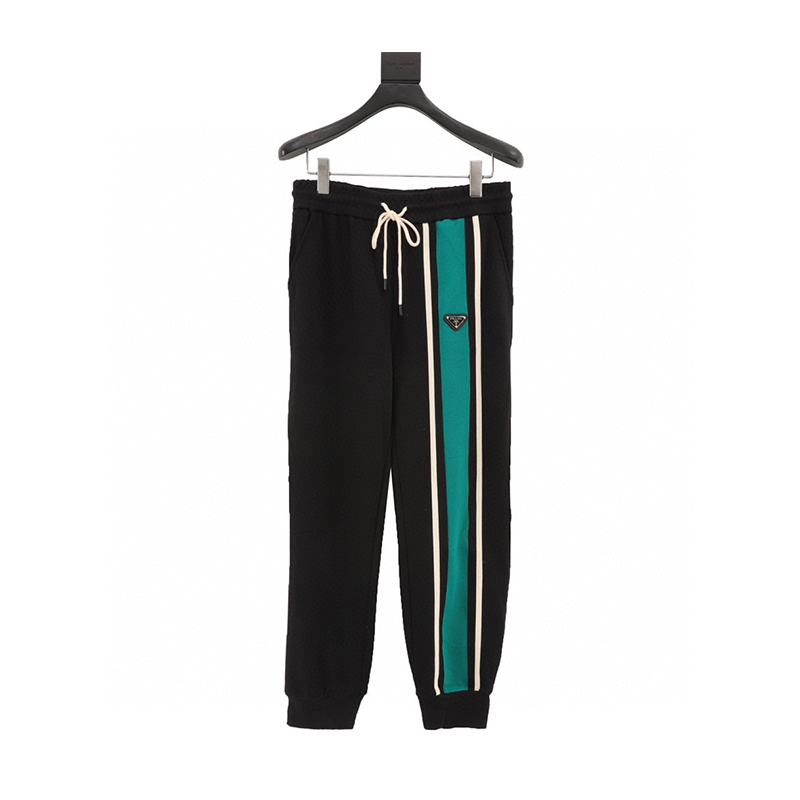 PRADA Sweatpants  Side Triangle Mark Green Ribbon Suit Trousers for Men and Women