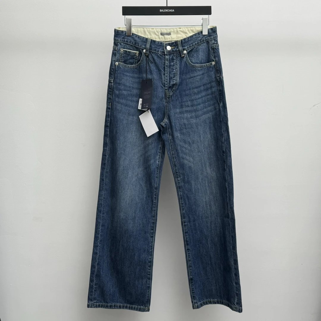 Dior Jeans 2024Autumn Winter New Jeans Casual Pants Straight Pants Wide-leg Pants High-waisted Pants Long Pants Turn-down Collar Denim Jacket Coat Set Unisex24ss Autumn and Winter New Products