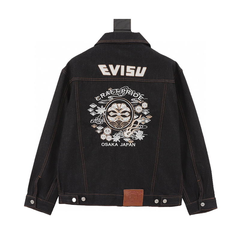 Evisu Jackets Flower Embroidery Denim Coat for Men and Women