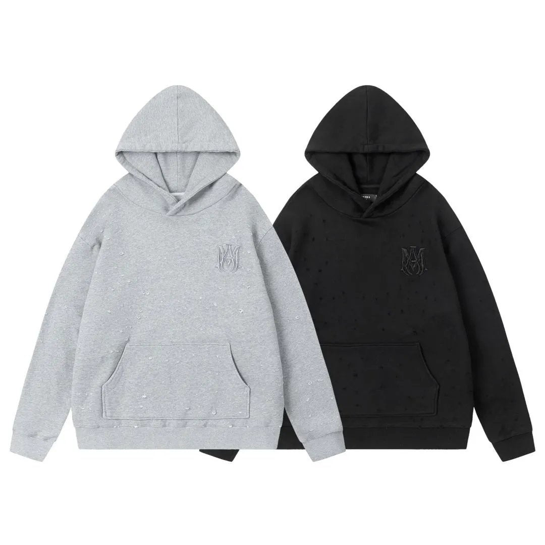 Amiri Hoodie 2024Autumn and Winter New Classic logo Embroidered Ripped Hoodie Sweater for Men and Women