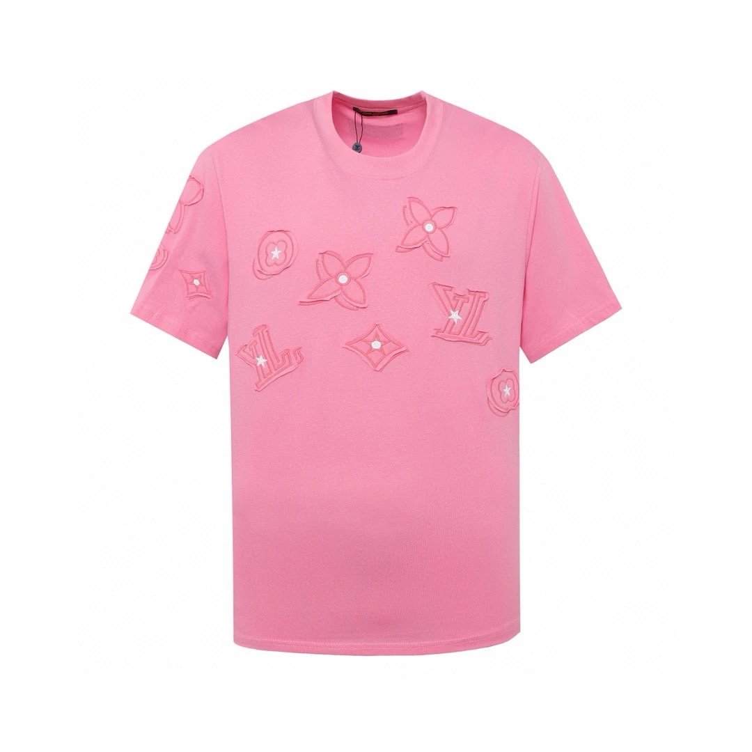 Louis Vuitton LV T-shirt Patch logo round Neck Short Sleeve25ss New Pure Cotton Unisex Style T T-shirt OS Loose Fit Base Shirt Short Sleeve T-Shirt Top