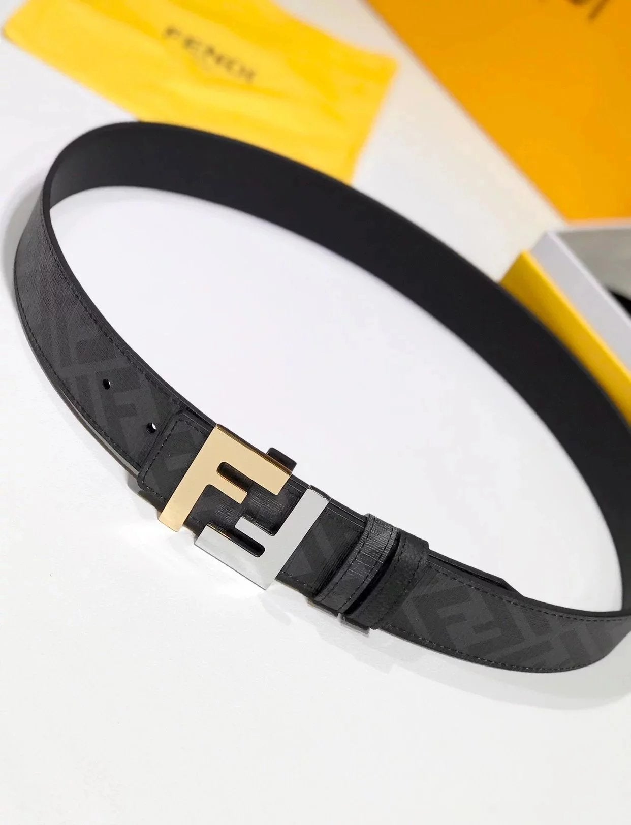 FENDI Belt Top version Double F Buckle4cm Belt Imported from Italy Cowhide Leather Pure Original Leather Men's Belt Smooth Buckle Men's Belt