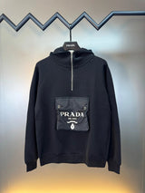 PRADA Hoodie Silicone Pocket Letters logo Zipper Hoodie Casual Loose Fit Versatile Pullover Sweatshirt Sportswear os Versatile Inner Layer Top Unisex24ss Autumn and Winter New Products