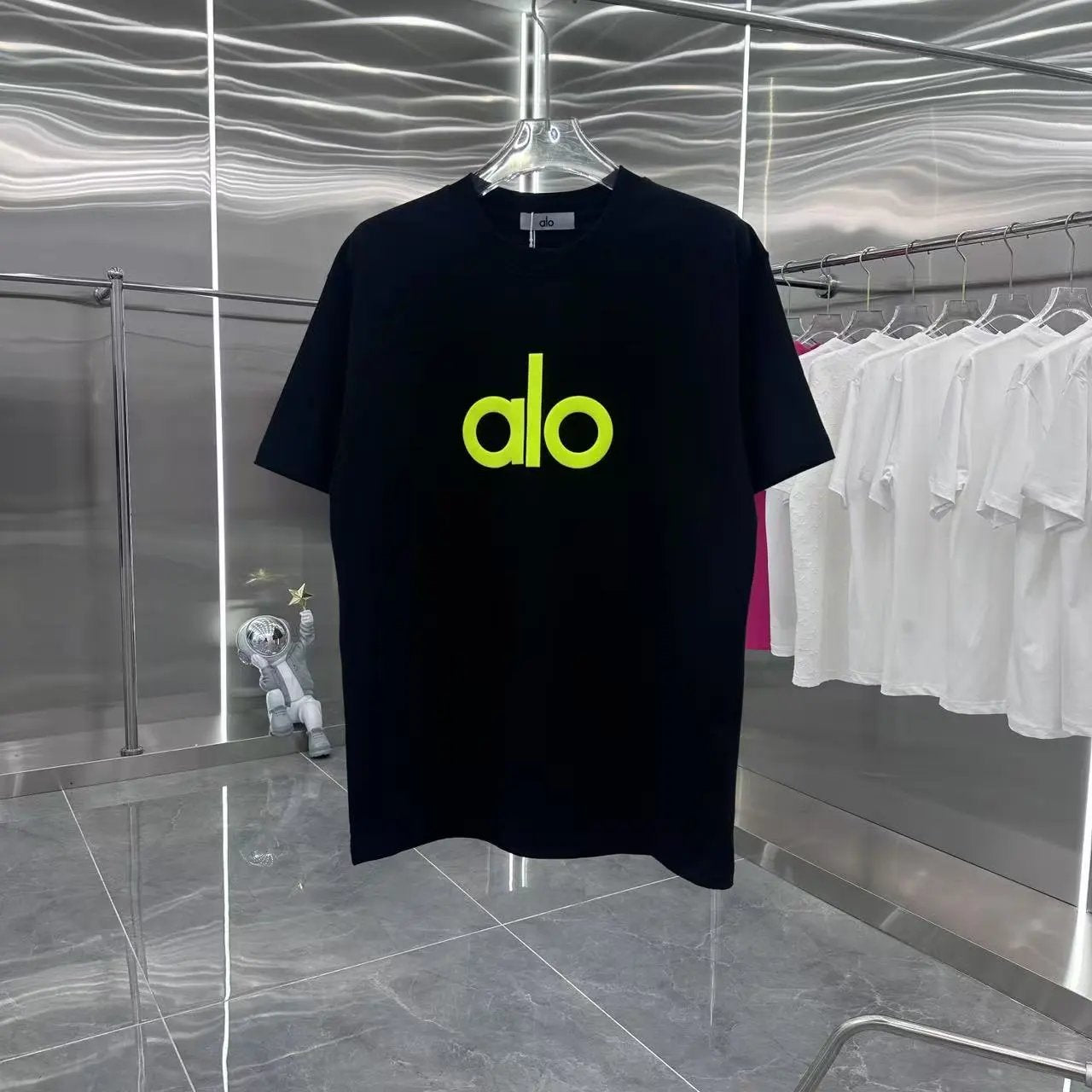 Alo Yoga T-shirt Chest Letter Print logo round Neck Short Sleeve25ss New Pure Cotton Unisex Style T Casual T-Shirt Base Layer Shirt OS Loose Fit Half Sleeve Top Plus Size