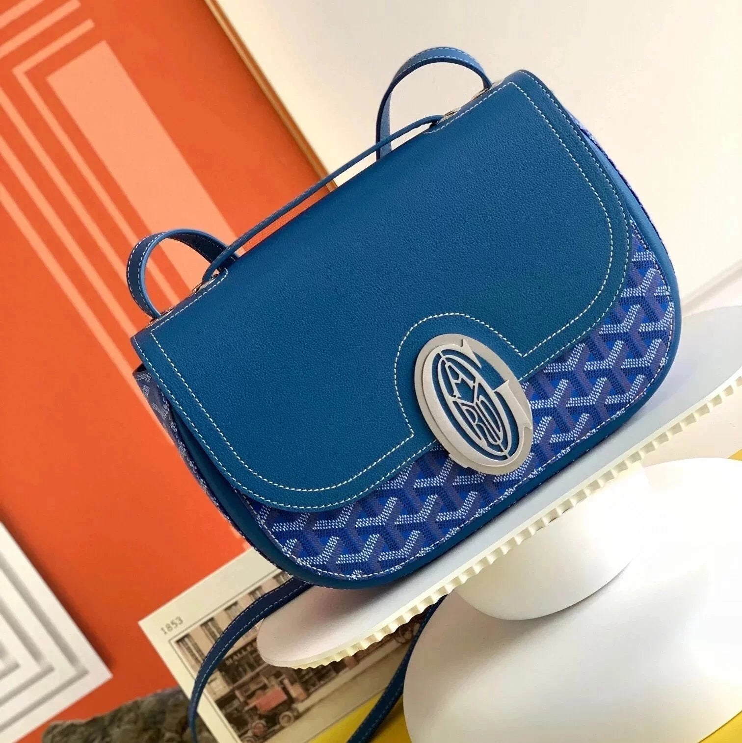 Goyard Bag Top version 2022Latest Limited Edition Commemorative Ladies233Canvas and Cowhide Stitching Women's Bag Metal Buckle Bag Shoulder Crossbody Shoulder Tote Dark Blue25cm