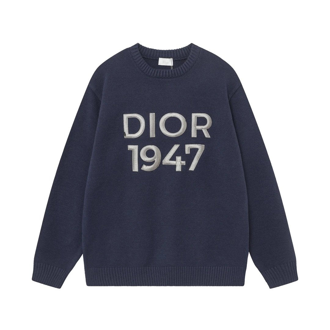 Dior Sweater 1947Letters Logo Printed Crew Neck Sweater Long Sleeve Pullover Thickened Lazy Style OS Loose Fit Unisex Knit Top Jacket for Both Inner and Outer Wear
