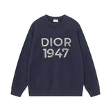 Dior Sweater 1947Letters Logo Printed Crew Neck Sweater Long Sleeve Pullover Thickened Lazy Style OS Loose Fit Unisex Knit Top Jacket for Both Inner and Outer Wear