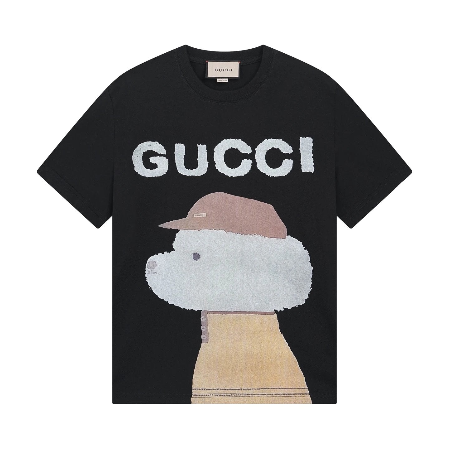 Gucci T-shirt Front Hooded Puppy Print logo round Neck Short Sleeve25ss New pure cotton T Unisex T-Shirt OS Loose Fit Base Shirt Top Half Sleeve T-Shirt