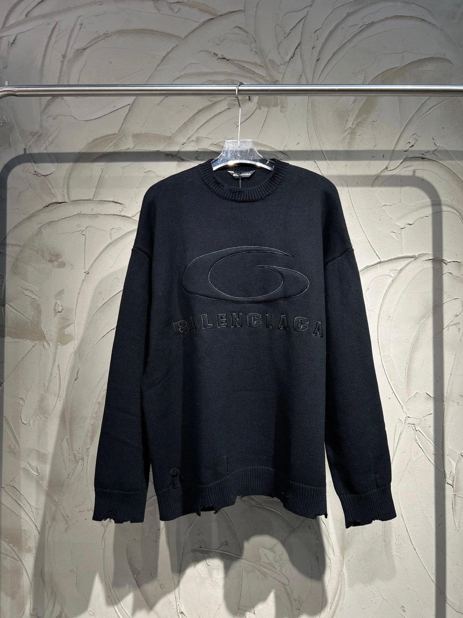 Balenciaga Sweater 3D Embossed Sweater Knitwear Large Letter Crew Neck Sweater Long Sleeve Pullover Unisex Thickened OS Loose Fit Top Versatile Casual Jacket Lazy Style