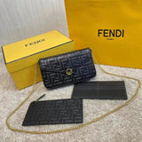 FENDI Women's Bag Top version Three-in-One Embossing WOC Chain Bag Presbyopic LOGO Embossed Double F Underarm Bag Shoulder Crossbody Clutch Women's Bag