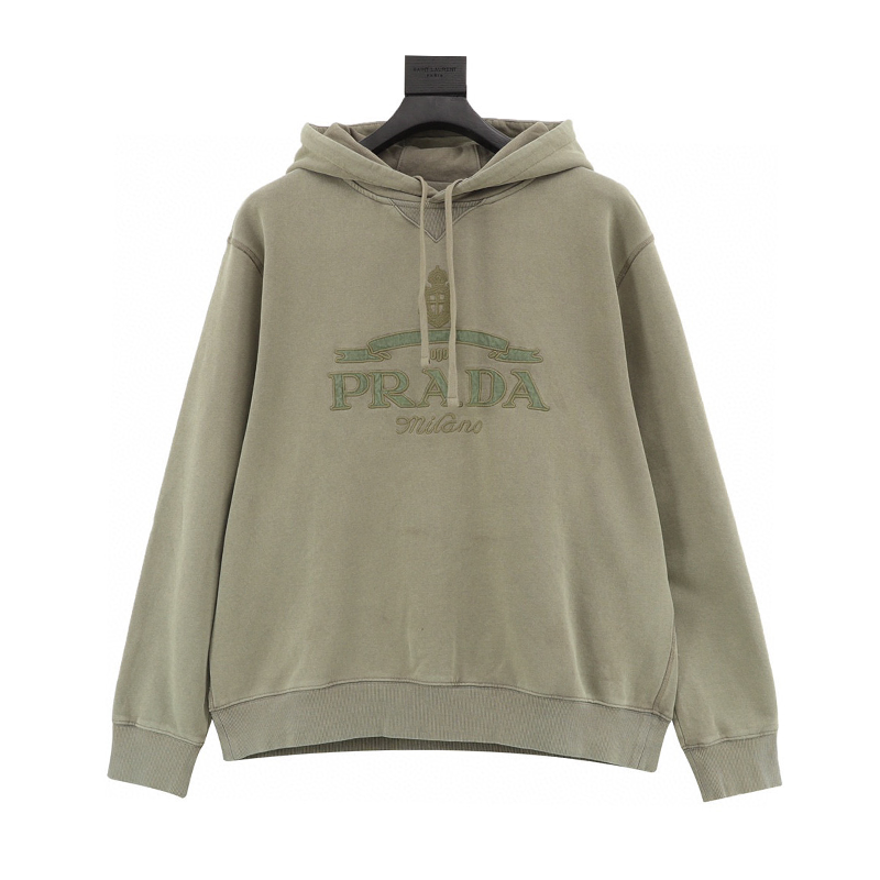 PRADA Hoodie  Embroidery logo Washed Hooded Sweater for Men and Women