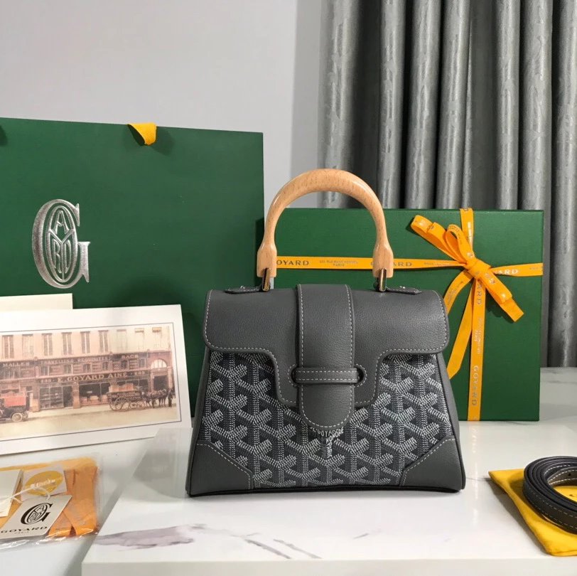 Goyard Bag Top version Saigon Bag Saigonmini Wooden Handle Handbag New Version Silk Screen Saigon Bag Shoulder Messenger Bag Kelly Women's Bag