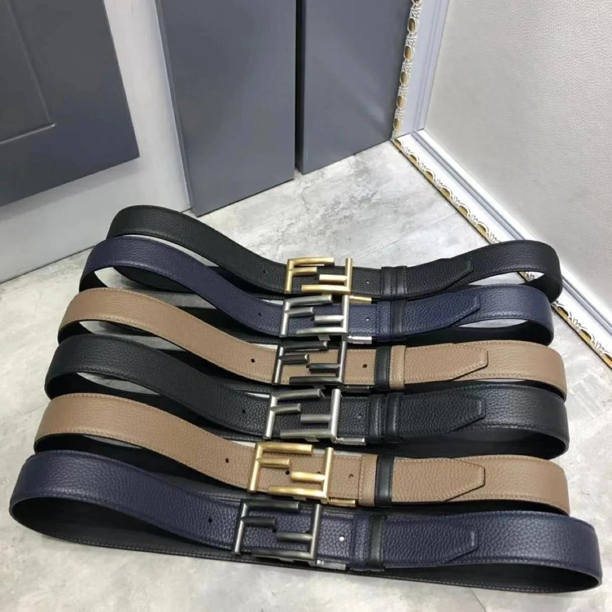 FENDI Belt Top version New Little Monster Belt Men's Genuine Leather Men's and Women's Waist Rotating Buckle Double-Sided Available Belt3.5cm