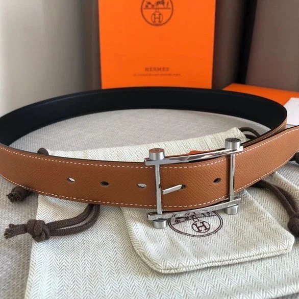 Hermes Belt Top version Double-Sided Imported First Layer Cowhide Double-Sided Belt Leather Unisex Belt Business Casual All-Match Pant Belt3.2Centimeter Wide
