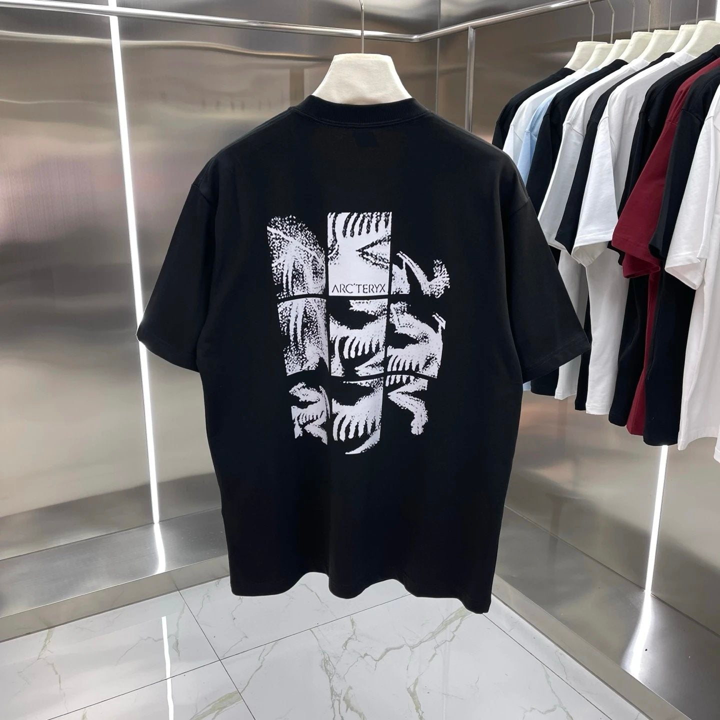 Arc'teryx T-shirt Back Nine-Grid Pattern Print logo round Neck Short Sleeve25ss New Pure Cotton Unisex Style T T-shirt OS Loose Fit Base Shirt Half Sleeve T-Shirt Top Half Sleeve