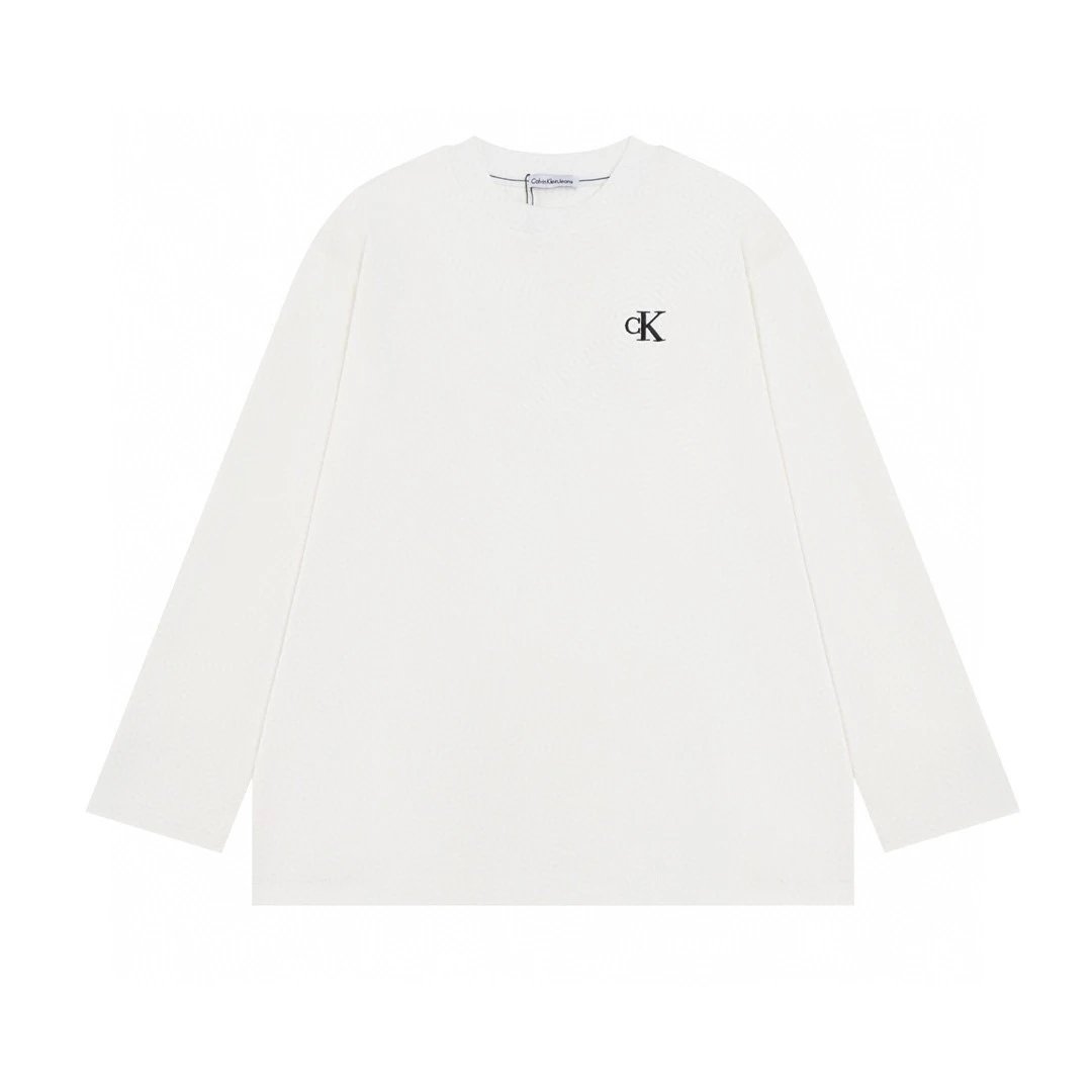 Calvin Klein Hoodie Top Version Embroidered Letter Long Sleeve Cotton Casual Advanced Relief Bottoming Shirt round Neck Men and Women T T-shirt