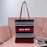 Miu Miu Bag Top version 【Original Version】Embroidery Beach Bag Vertical Super Heavy Industry Handmade Rainbow Woven Bag New Woven Tote tote Women's Bag Summer Hot Sale Beach Bag Imported Raffia Cotton Braided Tote Bag5BG248