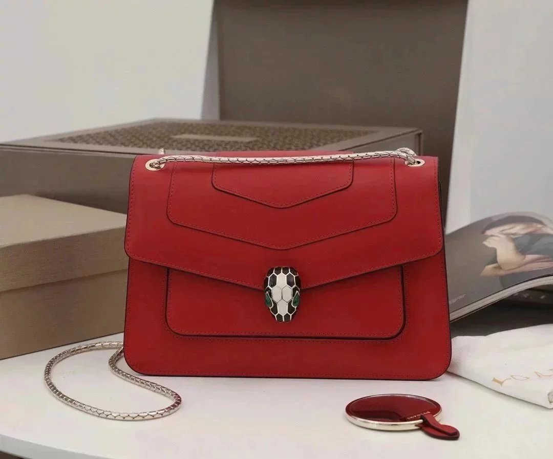 BVLGARI Bag Top version SerpentiForever Red Handbag Bag Decorated with a Snake's Head File Holder Chain Bag Portable Shoulder Messenger Bag Women's Bag
