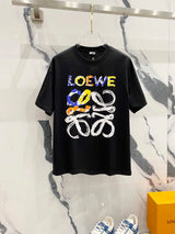 LOEWE T-shirt Graffiti Painted Letters LOGO Printed Crew Neck Short Sleeve Pure Cotton T Unisex T-Shirt OS Loose Fit Base Shirt Summer Casual Simple T-Shirt