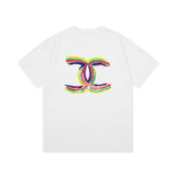 Chanel T-shirt Rainbow Letter Direct Print logo round Neck Short Sleeve25ss New Pure Cotton Unisex Style T T-shirt OS Loose Fit Base Shirt Top Half Sleeve T-Shirt