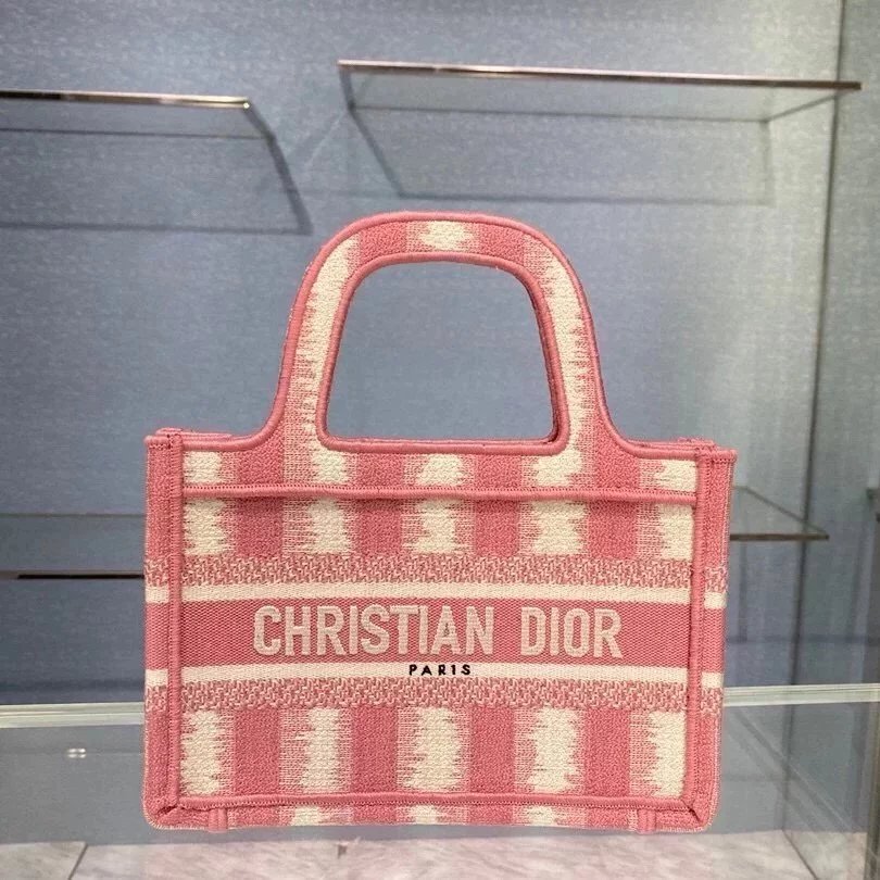 Dior Women's Bag Top version Same Style as Stars2023New Product BookTotemini Tote Bag Houndstooth Mini Small Sized Large Canvas Embroidered Shopping Bag Handbag Shoulder Bag Women's Bag