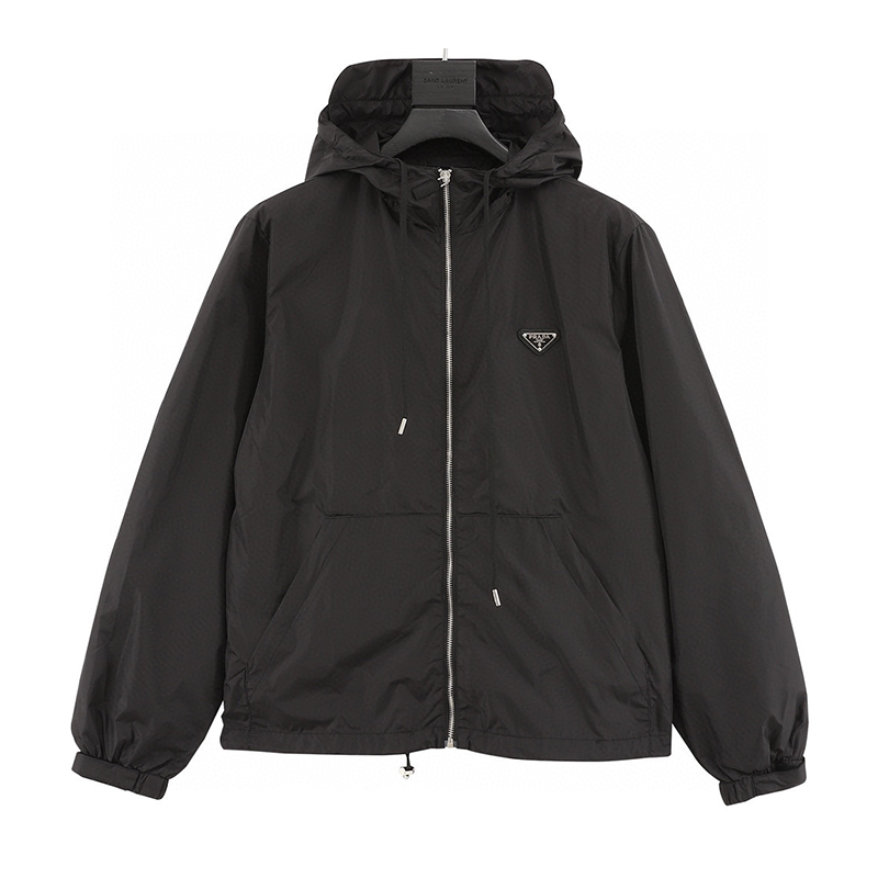 PRADA Jackets Triangle Mark Woven Hooded Jacket for Men and Women