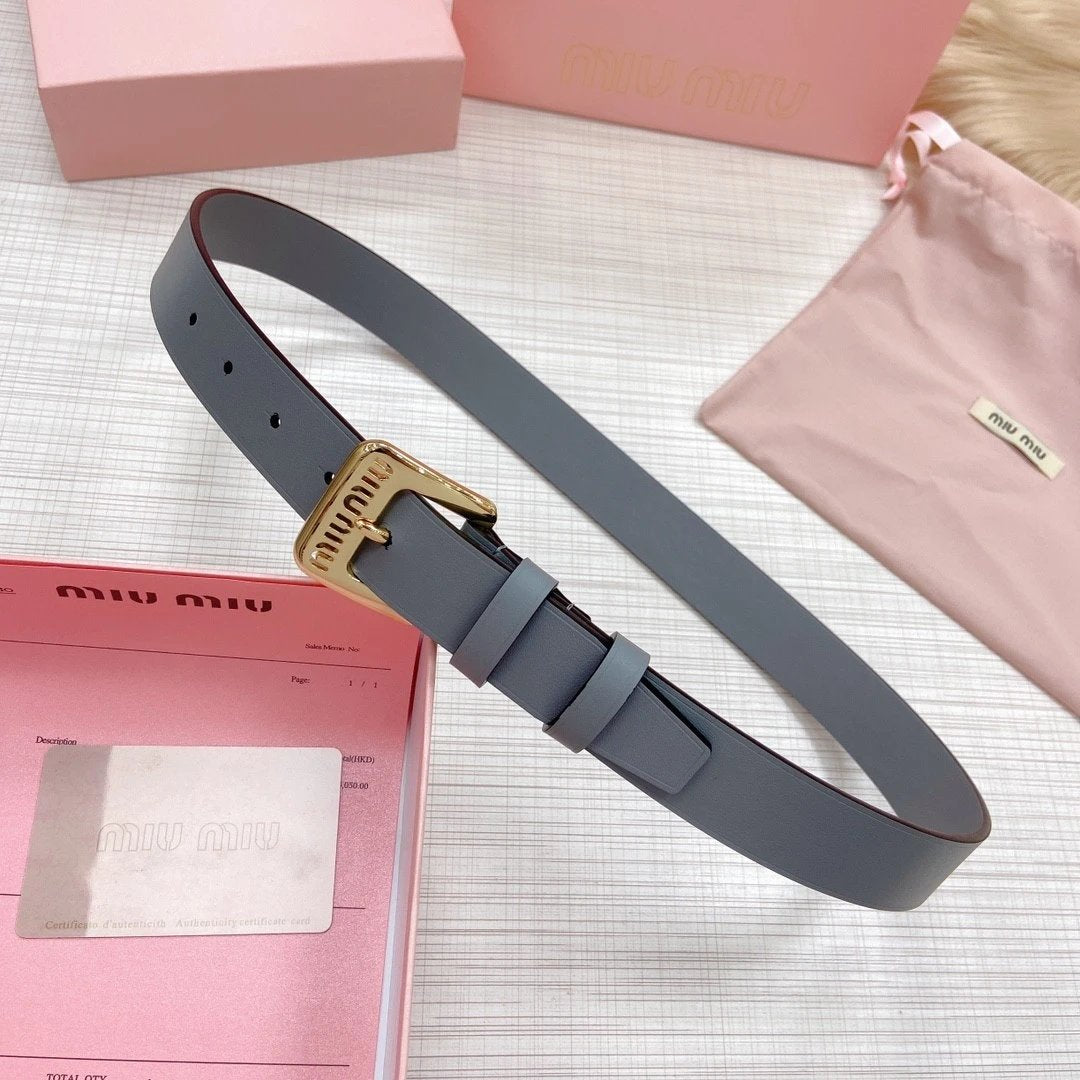 Miu Miu Belt Top version Counter Quality New Women's Belt Minimalist Style Belt CityCalf Calfskin Material.Metal Square Pin Buckle.Fashionable Versatile Width3.0Belt Women's Belt Women