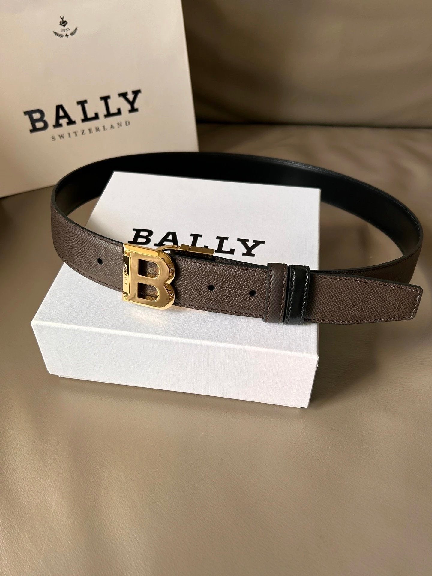 Bally Belt Top version Original Single Belt Counter New Men's Double-Sided Casual Business Belt Wide3.4cm Double-Sided Head Layer Cowhide Belt First Layer Cow Leather Belt Men and Women Business Casual Belt Belt Men's Leather Belt