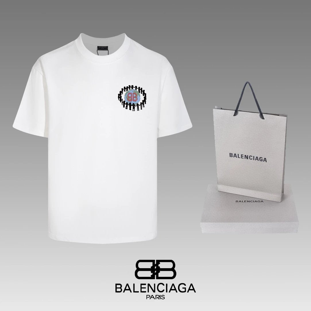 Balenciaga T-shirt Back Hand in Hand Protecting Earth Pattern Print logo round Neck Short Sleeve25ss New pure cotton T Unisex T-Shirt OS Drop Shoulder Loose Fit Base Shirt Top T-Shirt Short Sleeve