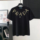 PRADA T-shirt Chest Brand Letter Embroidery logo round Neck Short Sleeve25ss New Pure Cotton Unisex Style T T-shirt OS Loose Fit Base Shirt Half Sleeve T-Shirt Top Half Sleeve