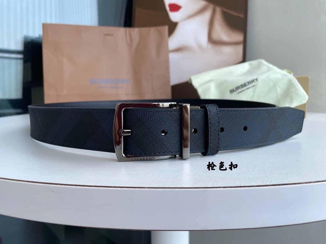 Burberry Belt Top version 【Original Custom】Original New Men's Leather Belt Width3.5cm Double-Sided Imported First Layer Calfskin Full Grain Leather Genuine Goods Quality Original Letter Rotating Buckle Counter Full Set Gift Box Packaging B Home Belt