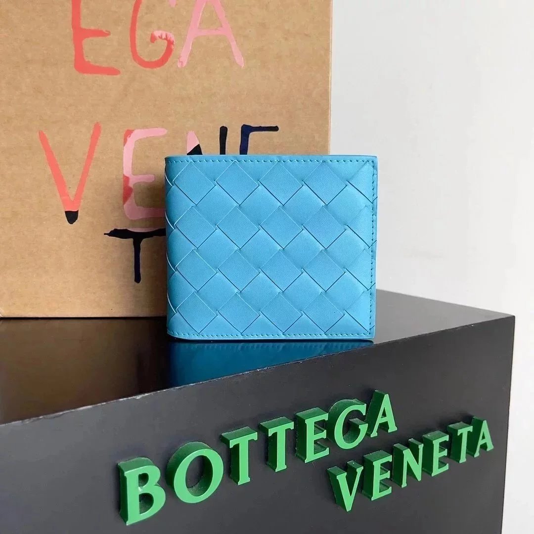 Bottega Veneta Men's Bag Top version 【Premium Original Leather】Calf Skin Small Wallet Men's Hand-Woven Wallet Two-Layer Wallet Men's Weaving Wallet New Calfskin Short Wallet Men's and Women's Wallet