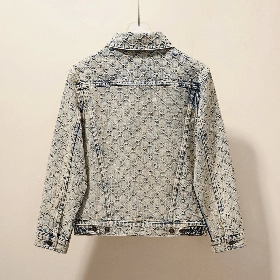 Gucci Jackets Double G Full Embroidery Vintage Double Pocket Denim Couple Jacket Unisex Autumn Winter New Sports Casual Loose Versatile