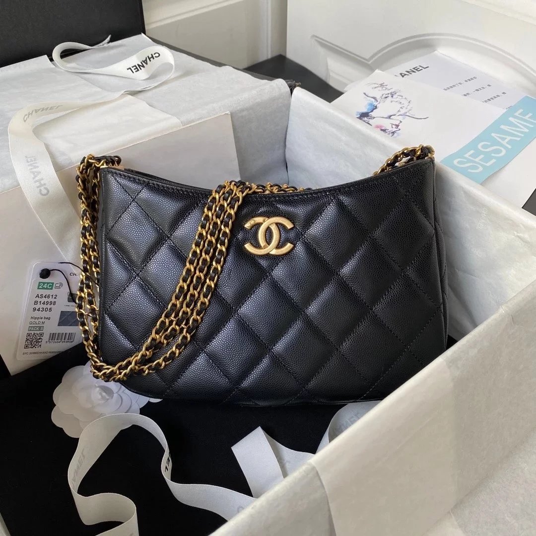 Chanel Women's Bag Top version 【Surrogate Shopping Version Original Leather】Season New24Cl/Small New Caviar Cowhide Double c Chain hobo Shoulder Bag Underarm Bag Color Chain Version hobo Bag AS4612AS4597