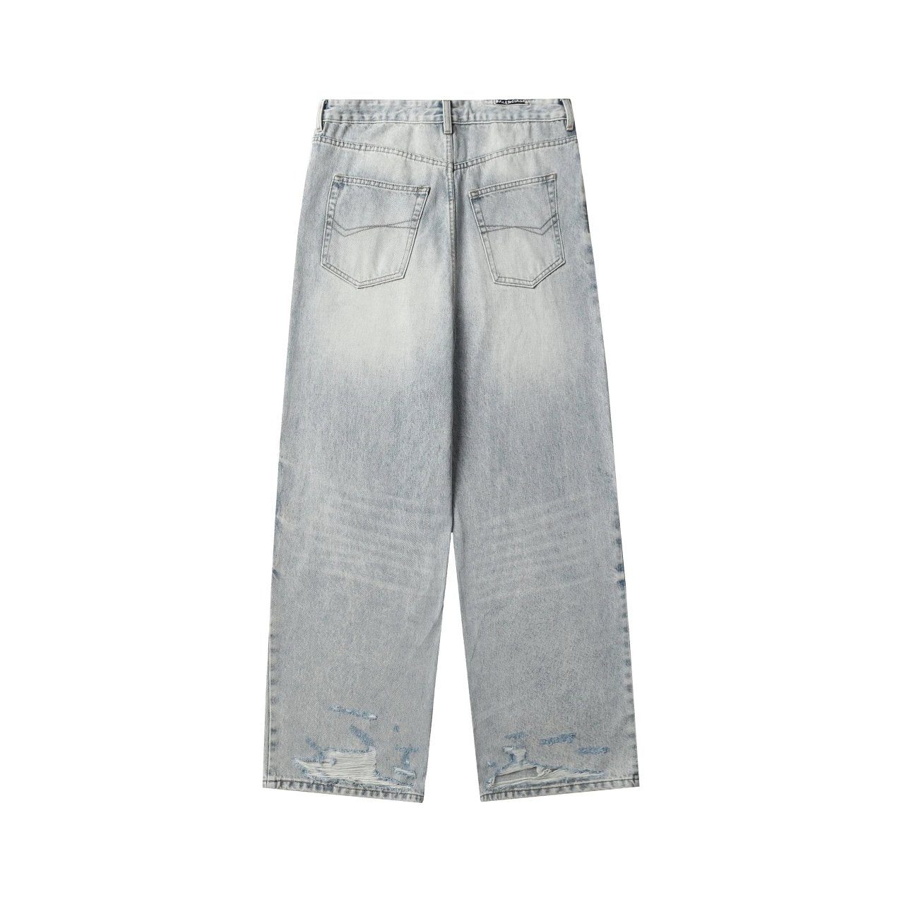 Balenciaga Jeans Ice Blue Washed Denim Pants Distressed Casual Pants Straight Pants Wide Leg Pants High Waist Pants Unisex Long Pants24ss Autumn and Winter New Products