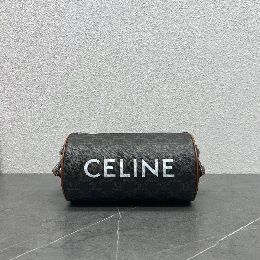 Celine women's bag Top version 【Original Factory】New Pillow Bag Men's and Women's Bags Shoulder Bag Underarm Bag round Bag Drum Bag Classic Retro Patterns Small Messenger Bag round Bag110052