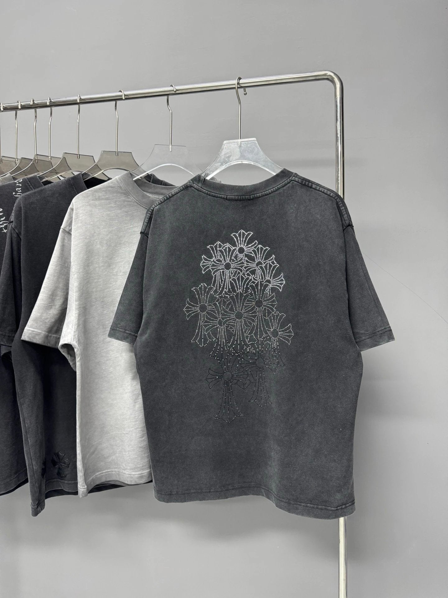 Chrome Hearts T-shirt Heavy Craft Vintage Gradient Rhinestone logo round Neck Short Sleeve25ss New pure cotton T Unisex T-Shirt OS Loose Fit Base Shirt Top Half Sleeve T-Shirt