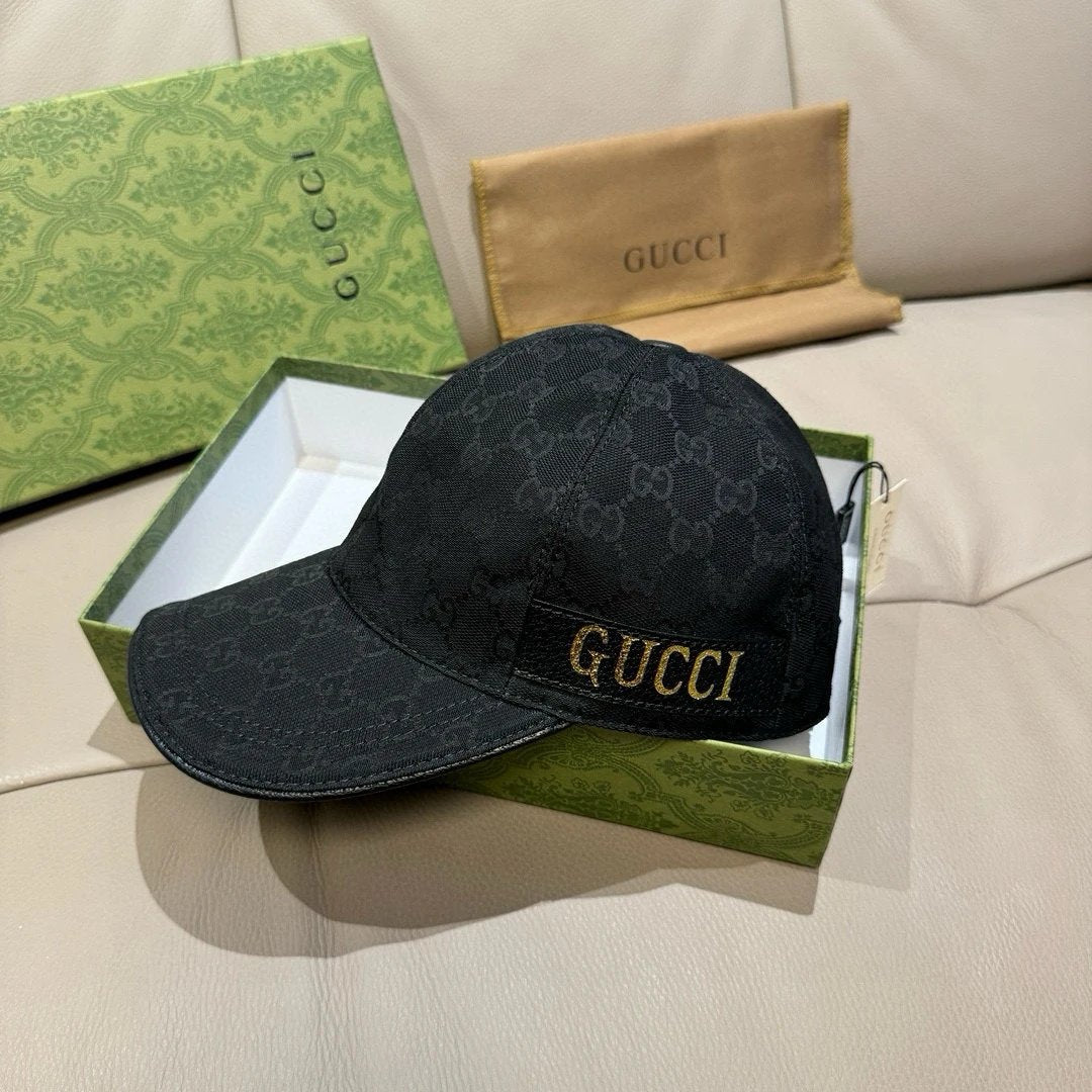 Gucci Hat Gold Foil Letter Ribbon logo Baseball Cap Sunshade Sun Protection Duckbill Cap Slimming Face Curved Brim Versatile Large Head Circumference Sports Hat Unisex Couple Style