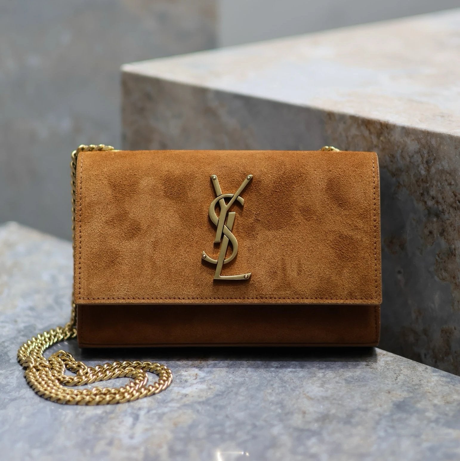 YSL Women's Bag Top version 【Super Original Leather】New Purplish Red Patent Leather KATE Chain Bag Flap Bag Counter Latest Color Purplish Red20cm Chain Bag Flap Bag kate Matte Suede Clutch24cm Envelope Package Mobile Phone Bag469390364021