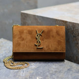 YSL Women's Bag Top version 【Super Original Leather】New Purplish Red Patent Leather KATE Chain Bag Flap Bag Counter Latest Color Purplish Red20cm Chain Bag Flap Bag kate Matte Suede Clutch24cm Envelope Package Mobile Phone Bag469390364021