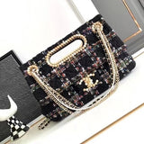 Chanel Women's Bag Top version 【High Version】CHANEL/23A High-End Handmade Workshop Green Tweed Pearl Wooden Bead Chain Bag Home New Portable Pearl Briefcase Pearl Bag Woolen Pearl Tote Clutch Dinner Bag Folding Bag