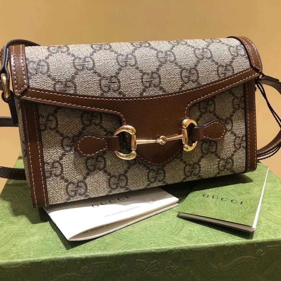 Gucci Women's Bag Top version 【Original Leather】2022New Product Horsebit1955Horsebit Buckle Mini Handbag Mobile Phone Bag Box Bag Small Bag minibag Crossbody Small Bag Shoulder Bag699296