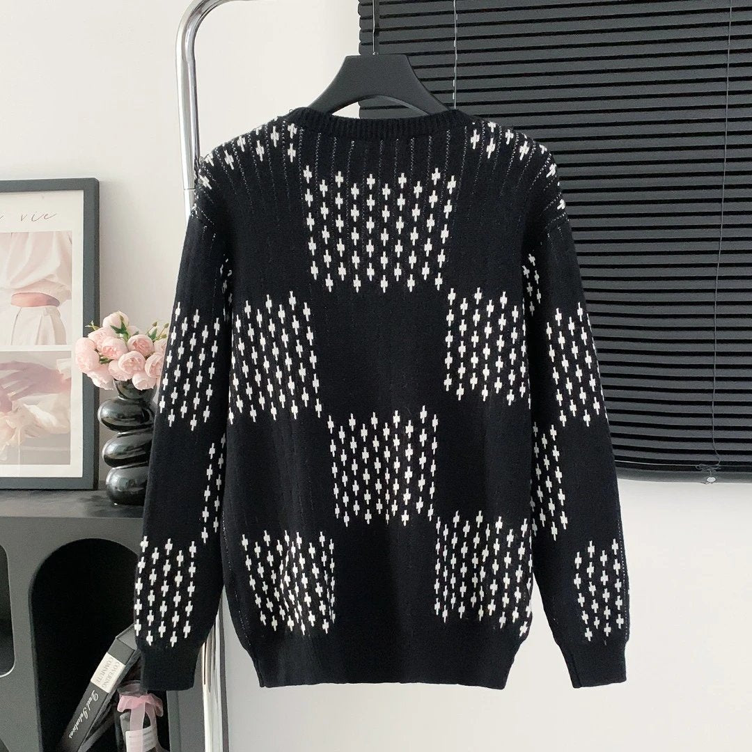 Louis Vuitton LV Sweater Double Thread Jacquard Round Neck Sweater25ss Spring New Thickened Long Sleeve Pullover Unisex OS Loose Fit Top Versatile Casual Jacket Lazy Style